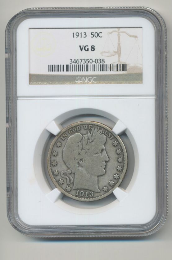 1913 BARBER HALF DOLLAR NGC CERTIFIED **VERY GOOD 8**  