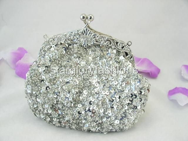 Victorian Style Silver Beaded Sequin Art Evening Purse  