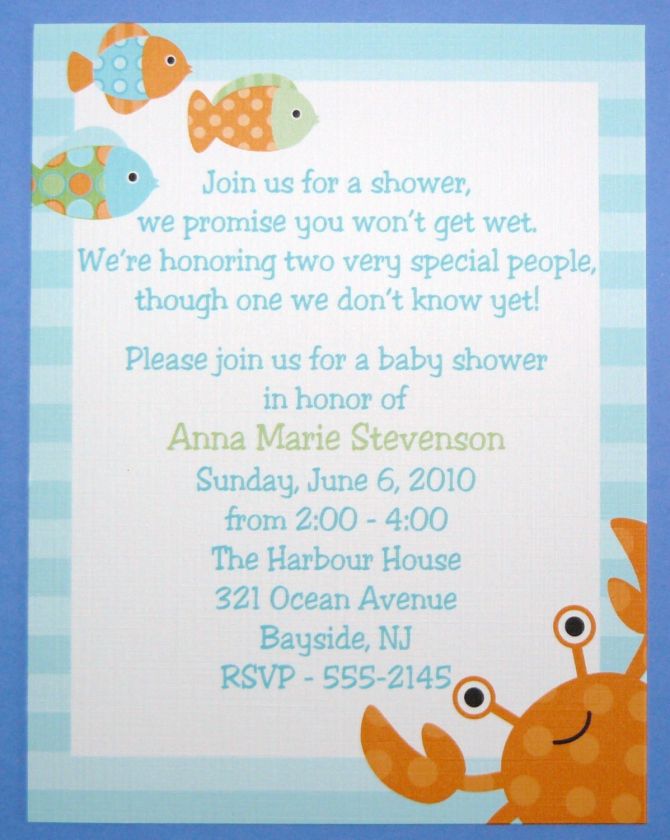 50 Under the Sea Fish Baby Shower, Birthday Invitation  