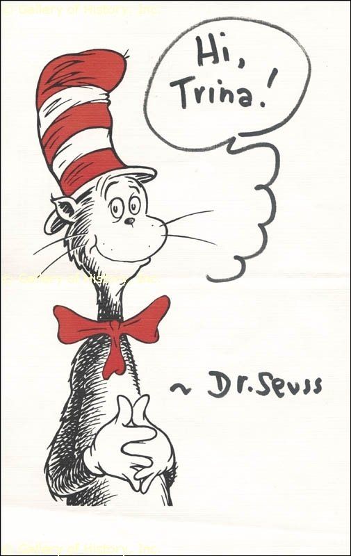 THEODOR DR. SEUSS GEISEL   INSCRIBED CARTOON SIGNED  