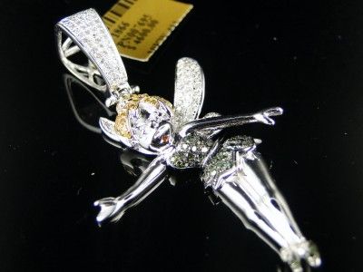 10k WHITE GOLD TINKER BELL CARTOON DIAMOND PENDANT 1 CT  