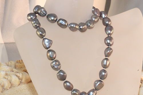 HUGE SOUTH SEA SILVER BAROQUE PEARL NECKLACE 14K/20 WHITE GOLD FILLED 