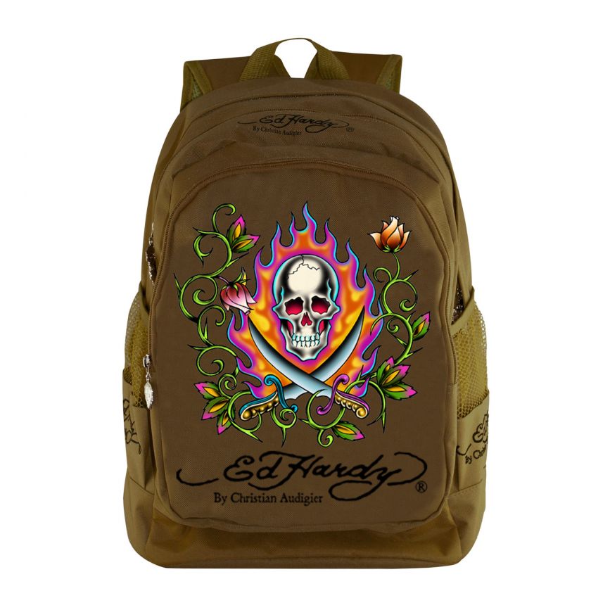 Ed Hardy Brown Bruce Swords Backpack  