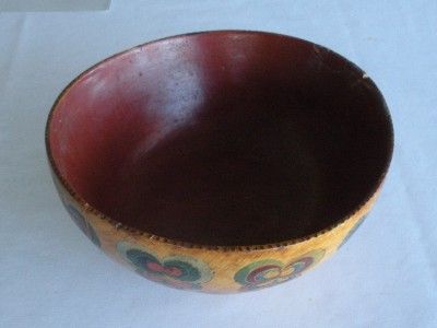 188os hand carved painted wooden bowl Norway 9 x 4 in  