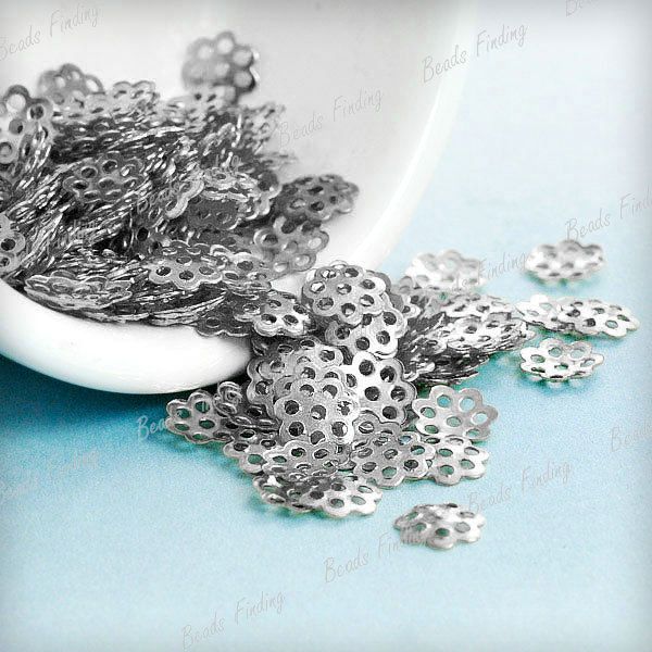 1150pcs Free Ship Wholesale Cheaper Flower Iron Bead Caps Nickel 