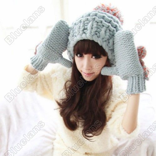   Girl Women Winter Warm Wool Hat Magic Big Ball Hit Color Doll Cap Hats