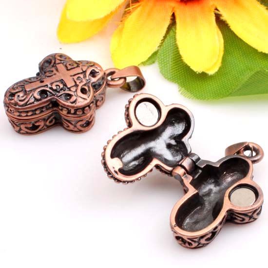 1pcs Vintage Style Bronze Carved Cross Magic Box Locket Pendant~Size 