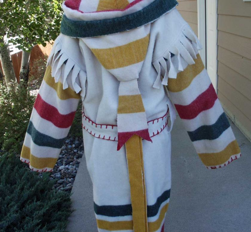 Blackfeet Indian Hudson Bay Blanket Capote 3 Point Long Hood Fringe 