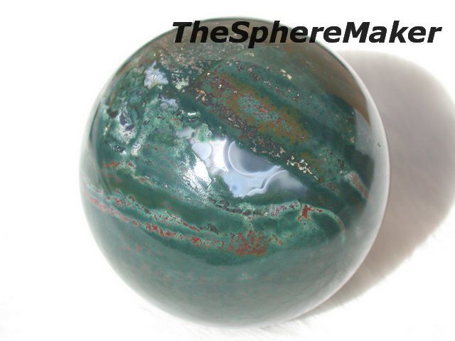 Siaz 3.25 BLOODSTONE JASPER SPHERE w AGATE GORGEOUS GREEN RED CRYSTAL 