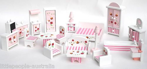 DOLL HOUSE 1/12 SCALE WOODEN FURNITURE SET 20pc NEW Ldy  