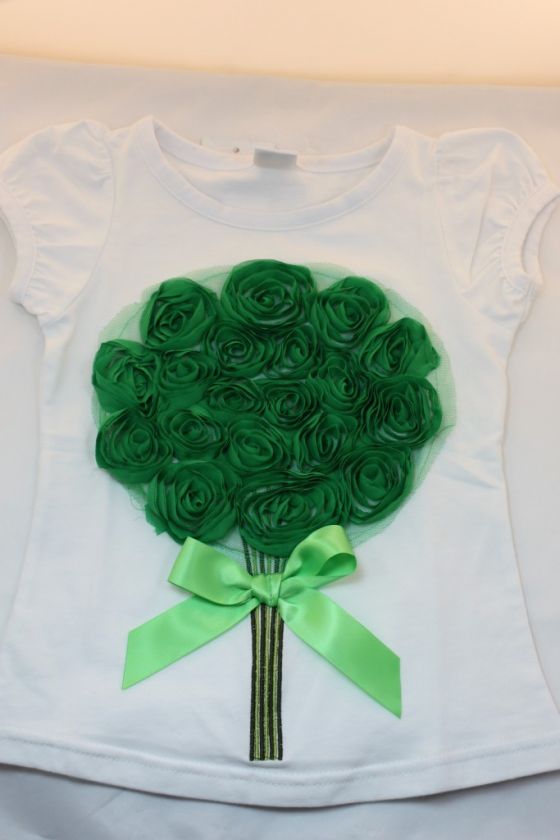 GIRLS GREEN ROSETTE SHIRT ST. PATTYS PATRICKS DAY TEE  