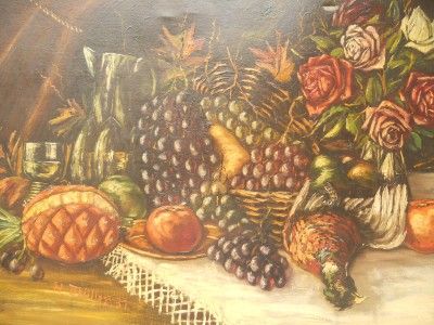 Antique Oil Painting H Muller 37 Stll Life On Canvas