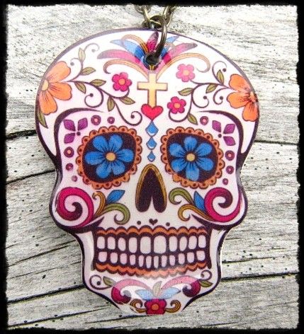 Dia De Los Muertos Day of the Dead Cameo Gothic Red Locket Black 