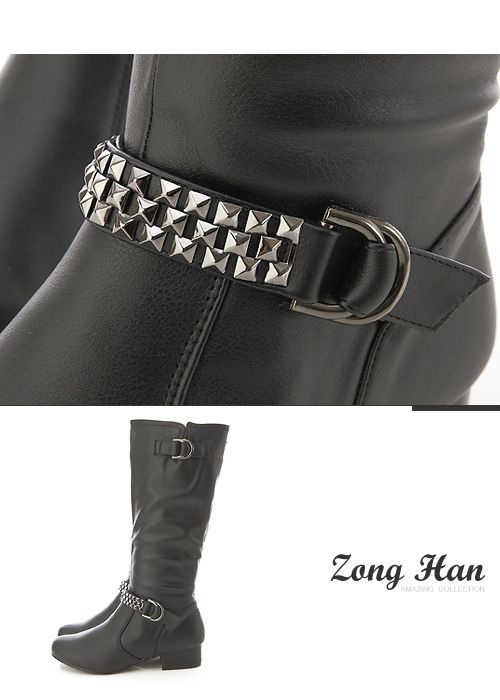   Fashion Style Zipper Low Heels Mid Calf Boots in Black and Dark Brown