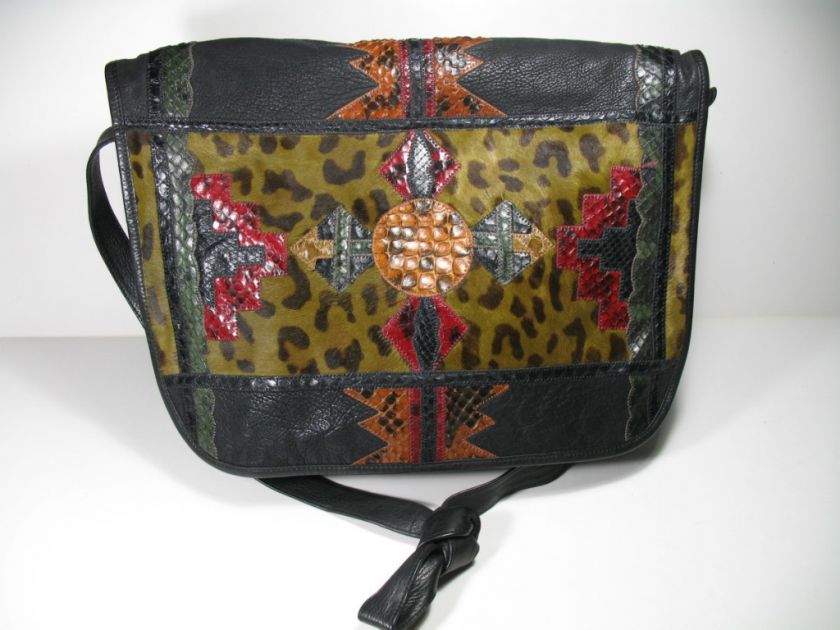 CARLOS FALCHI LEATHER, SNAKESKIN & CALFS HAIR BAG  