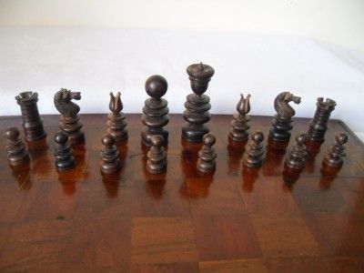 ANTIQUE CALVERT STYLE CHESSMEN + MID19CENTURY ENGLISH 4 WOODS 