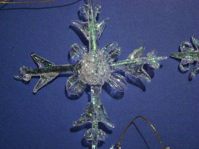 SET OF 4 SPUN GLASS SNOWFLAKE CHRISTMAS ORNAMENTS~NEW  