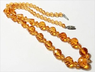   CZECH DECO TOPAZ TIN CUT FACETED GLASS BEADS NECKLACE 18  