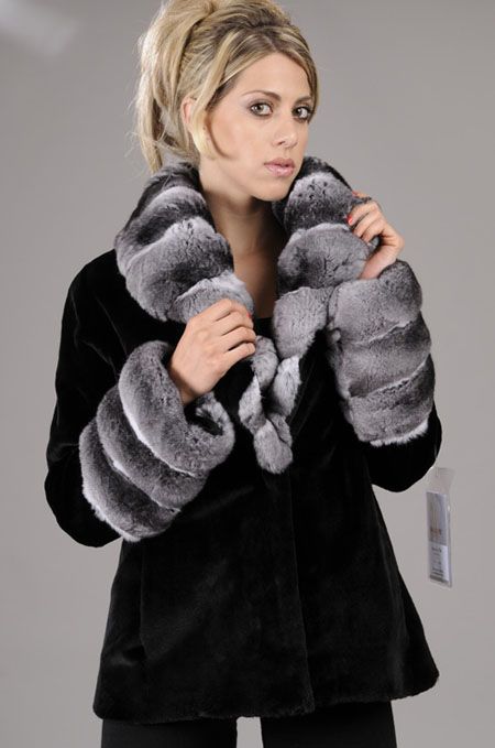   Fur jacket with real Chinchilla collar and cuffs   ALL SIZES  