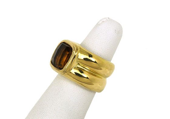 MASSIVE 18K GOLD & VIBRANT CITRINE LADIES BAND RING  