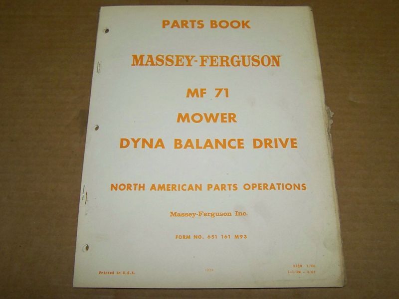 b637) Massey Ferguson Parts Manual 71 Sickle Mower  