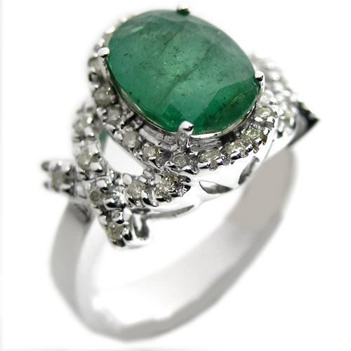 51ct Emerald and Diamond Ring in 14K White Gold Size 7.5  