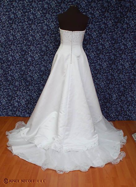 White Satin w Organza Strapless Beaded Wedding Dress 10  