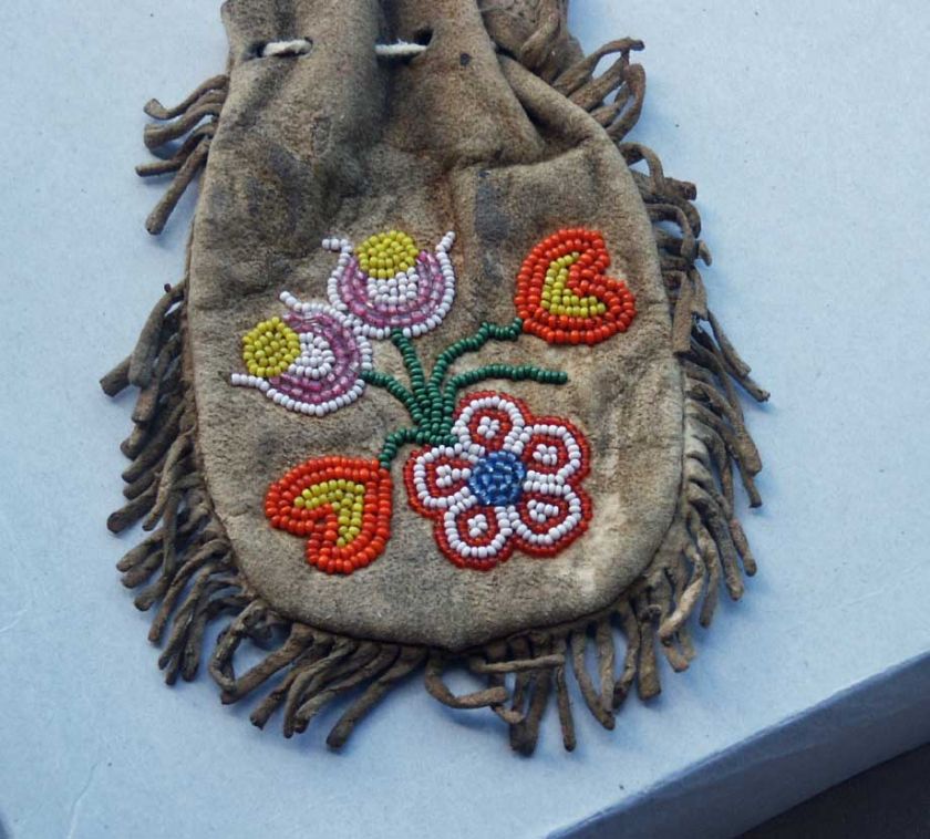   Plateau Indian Hide Beaded Bag /Fringe. Beaded both sides.  