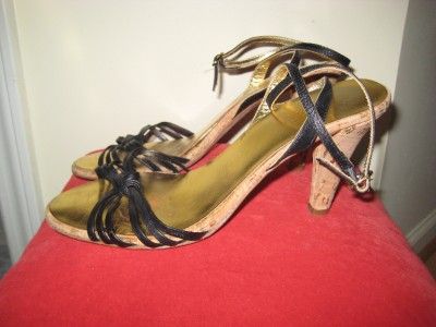 COACH $200 Gianna Sandals Heels Shoes Gold Cork, Sz 8  