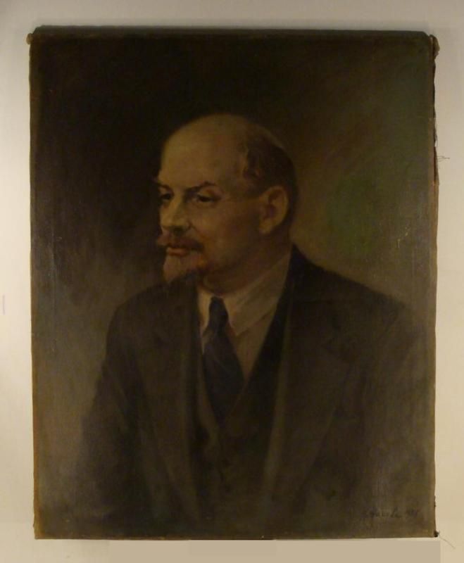 1956 LENIN OIL ON CANVAS PORTRAIT PAINTING ~ Ts.Zhanova  