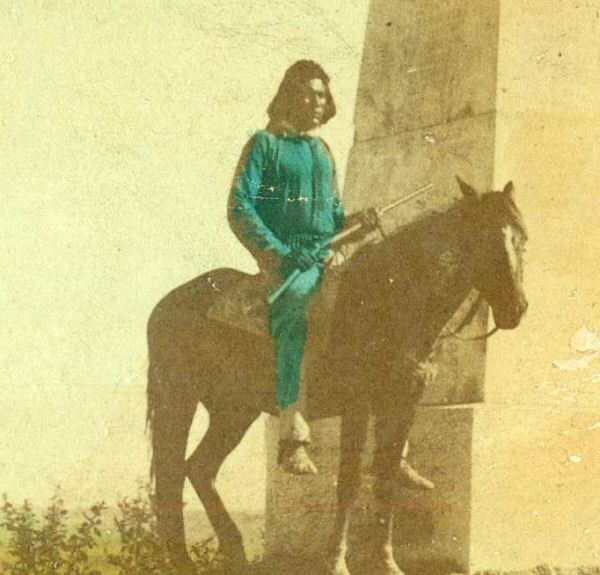 Curley, Scout for Custer, Posed by Monument  