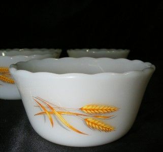   Vintage Anchor Hocking Fire King Golden Wheat Pattern Custard Cups