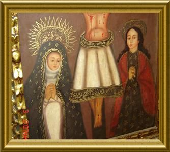 ANTIQUE COLONIAL *CUZCO* C.1870 RELIGIOUS PAINTING CHRIST ON THE 