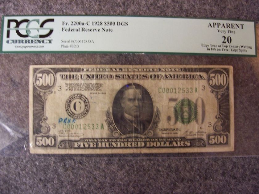 1928 FIVE HUNDRED DOLLAR FEDERAL RESERVE NOTE  