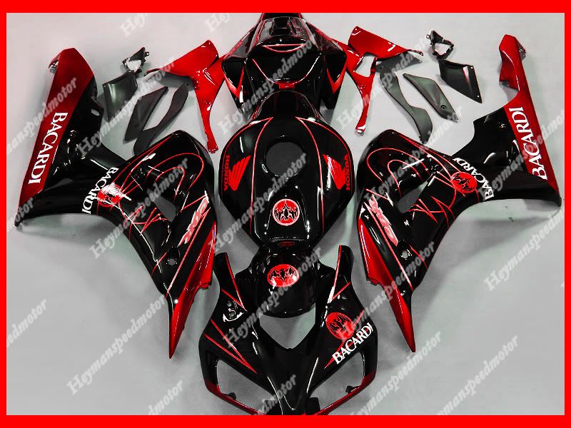 For06 07 Honda CBR 1000RR ABS Aftermarket Fairing BACARDI Black Red 