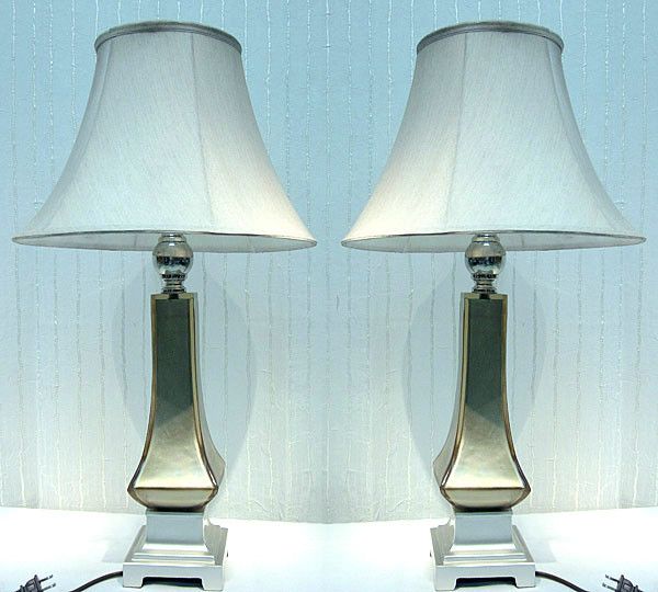 Manhattan Silver Table LAMP set Vanilla Shades New New  