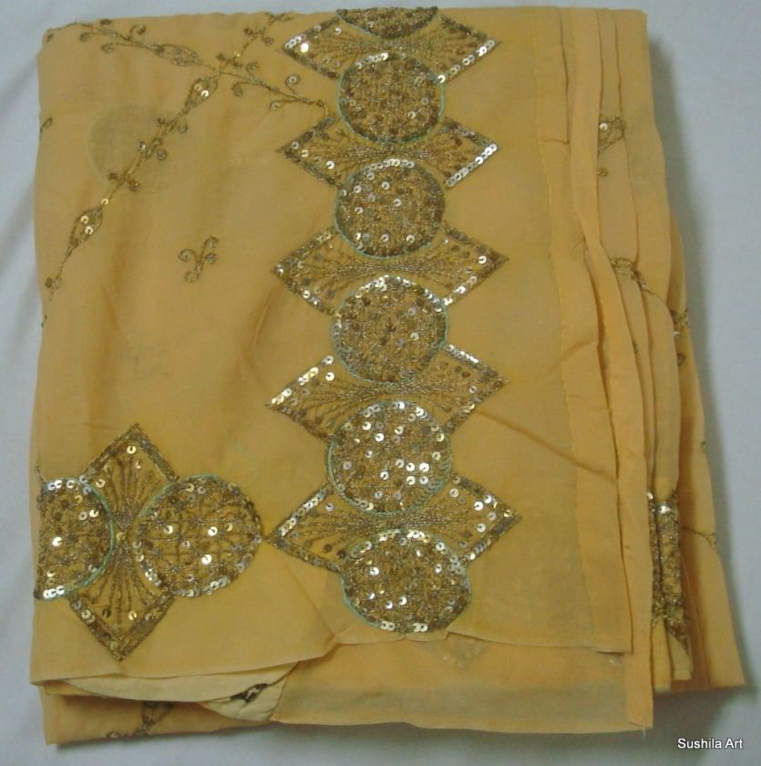 Sequins Antique American Georgette Vintage Sari Fabric  
