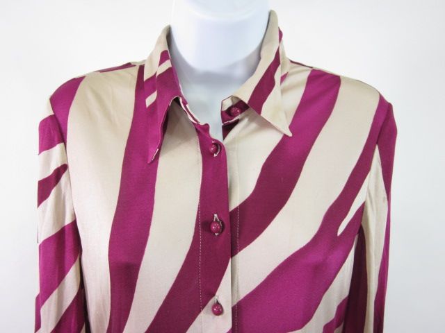 GIANNI VERSACE Purple Silk Zebra Print Shirt Dress 42  