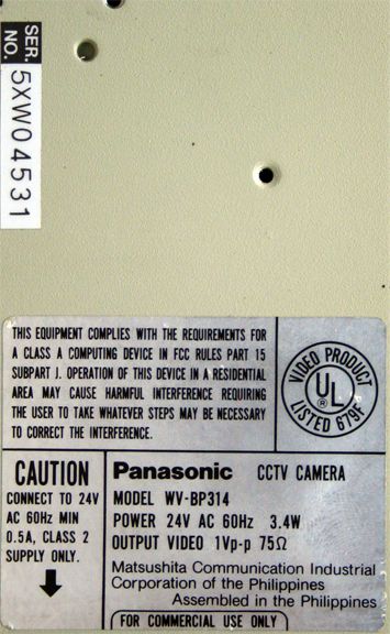 Panasonic WV BP314 Black & White CCTV Camera  