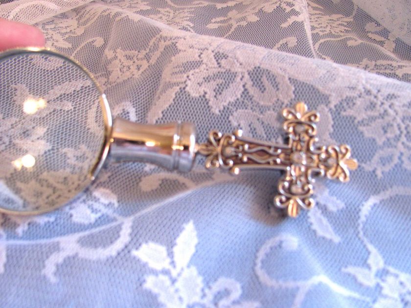 MAGNIFIER GLASS silver CROSS Shabby and chic GIFT IDEA decor 