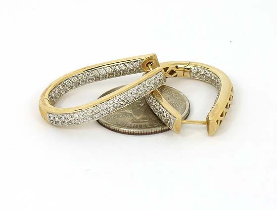 14K GOLD & 2.15 CTS DIAMONDS HOOP INSIDE OUT EARRINGS  