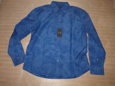 Armani Exchange Ombre Check Shirt Indigo NWT  