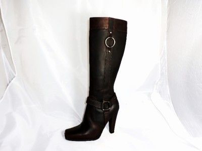 New Authentic Display Guess Boots By Marciano Wavy Dark Brown Leather 