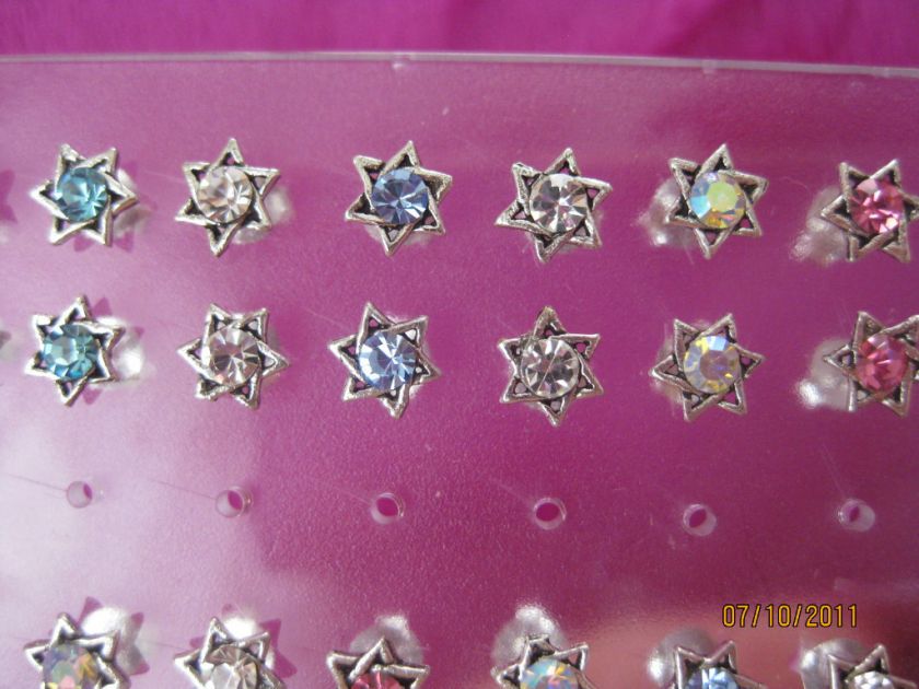   MULTICOLORED CRYSTAL PETIT STAR OF DAVID MAGEN STUDS EARRING  