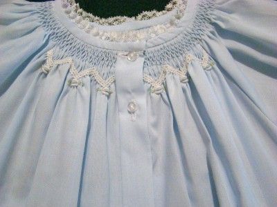 HAND~EMBROIDERED NEWBORN SMOCKED 2PC TOPPER SET W/LACE TRIM~NWTS 