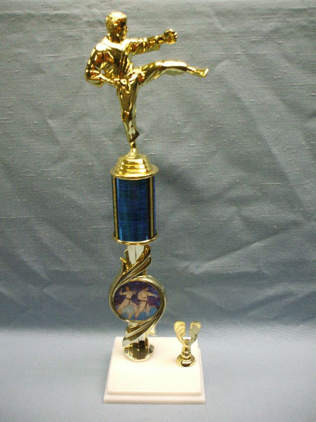 male KARATE trophy award blue with hologram insert  