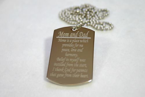 MOM AND DAD SPECIAL MESSAGE NECKLACE POEM DOG TAG  