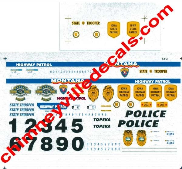 Chimneyville 1/43 KS IA MT State Police & Topeka Decals  