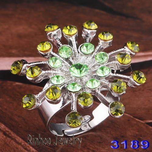   6pcs mix colors rhinestone alloy branches rings 18kgp adjustable Free