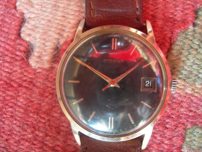 vintage black ETERNA gold plated swiss mens watch  